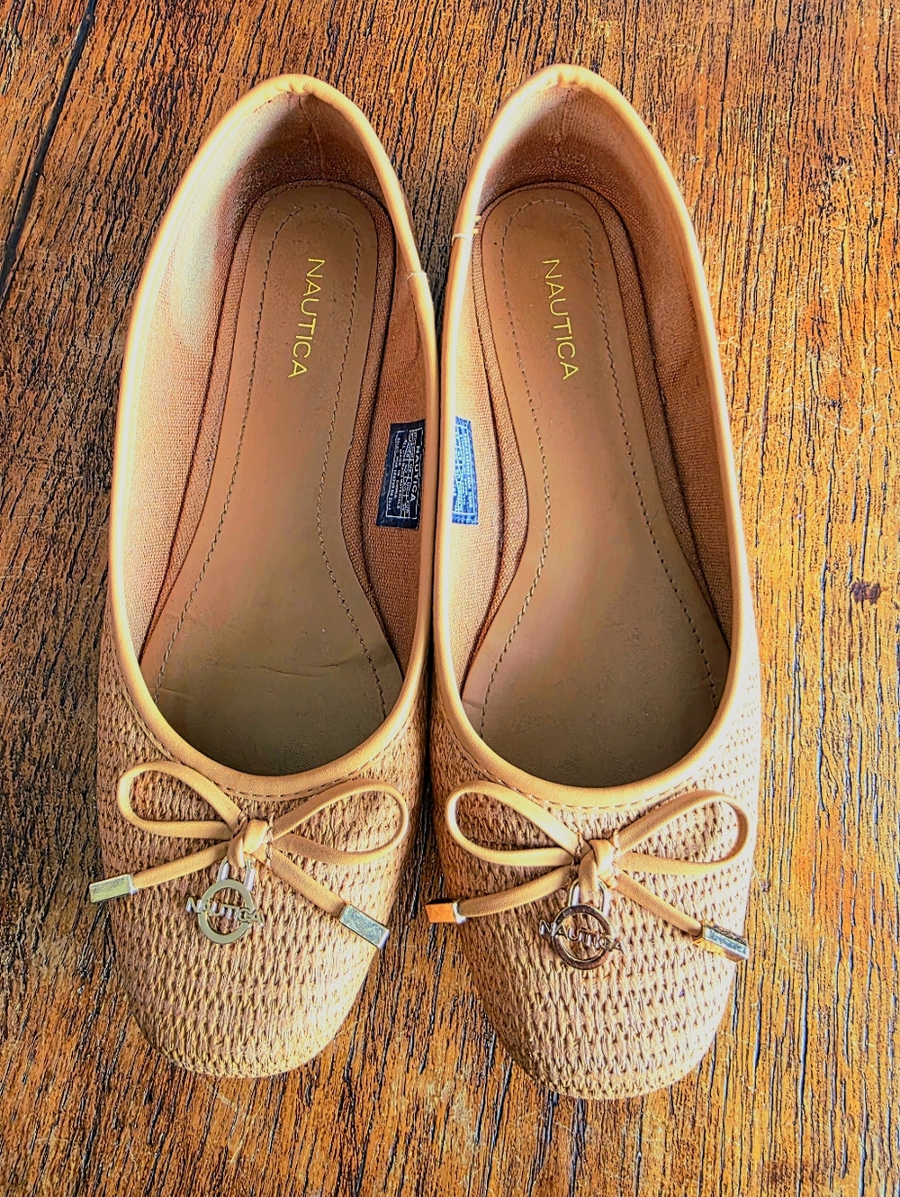 Nautica Women's Light Tan Woven Bow Ballet Flats